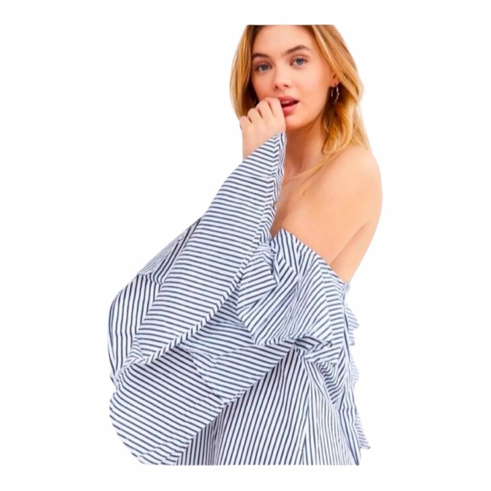 NWT! FAITHFULL THE BRAND Phi Phi Navy Soho Stripe Print Ruffle Mini Dress Size 2 - Picture 5 of 16
